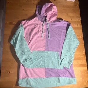 Colorblock Hoodie in Pink, Purple, and Mint